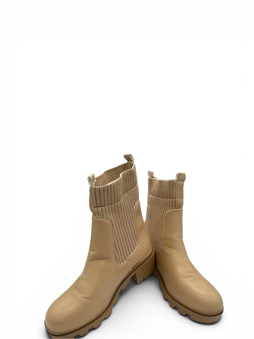 Beige Chunky Chelsea Boots Women Size 10 Platform Lug Sole Trendy - Picture 8 of 9